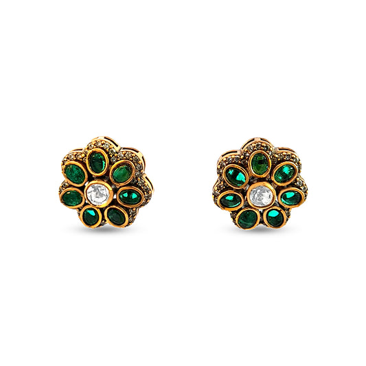 Blooming Kundan Floral 925 Silver Stud Earrings