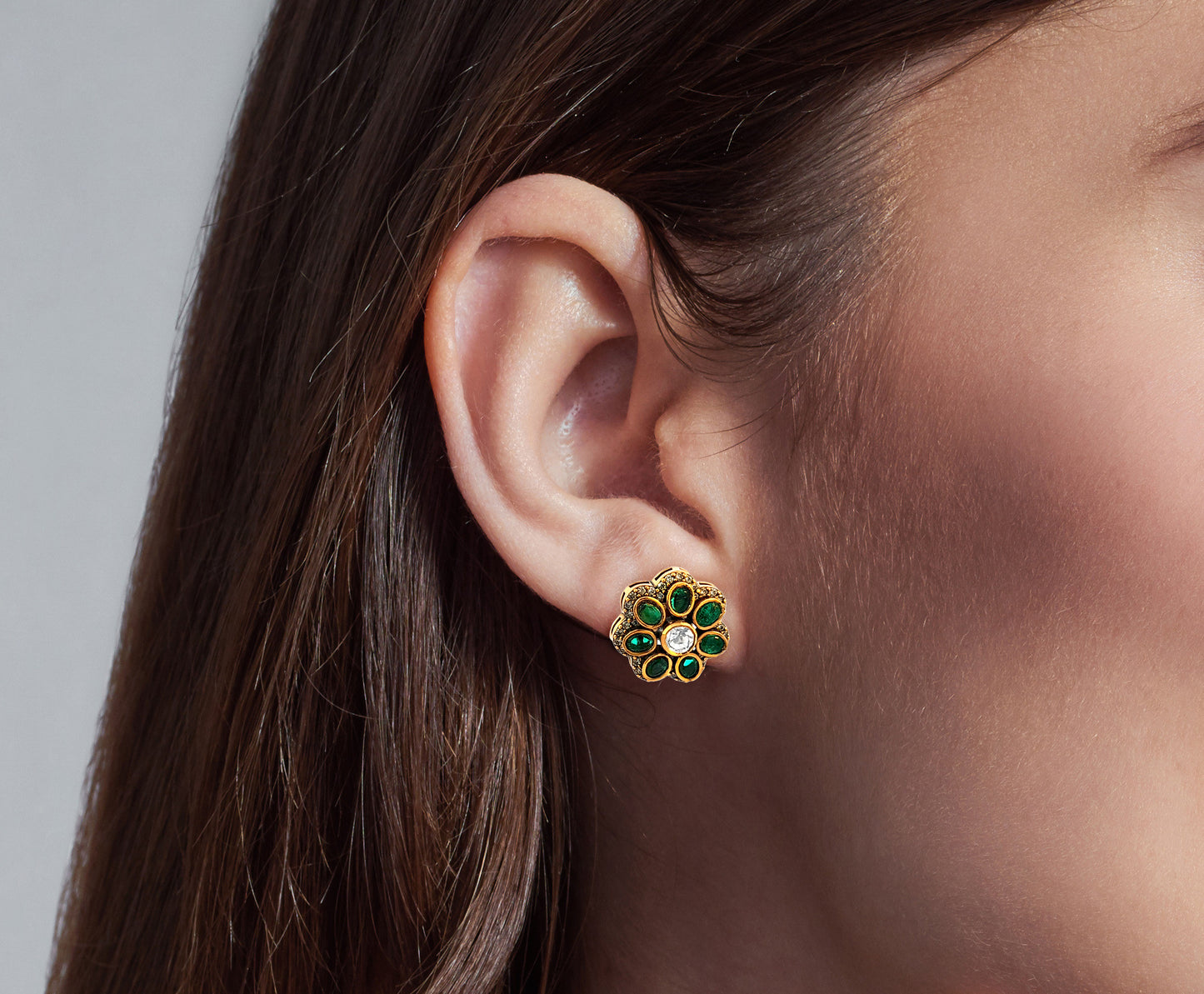 Blooming Kundan Floral 925 Silver Stud Earrings