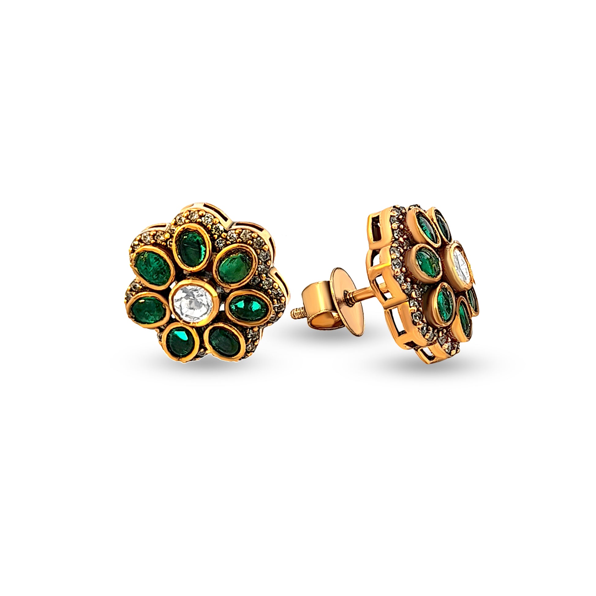 Blooming Kundan Floral 925 Silver Stud Earrings