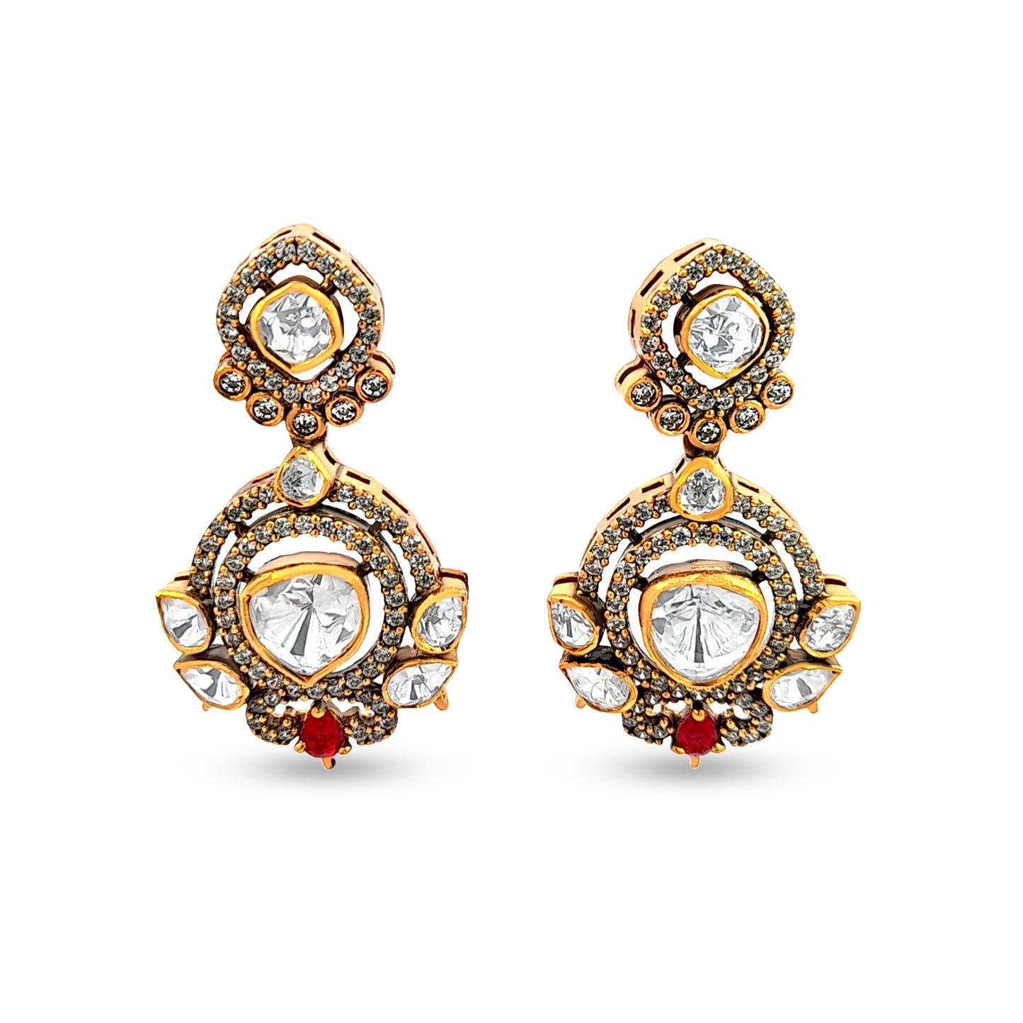 Classic Rajputi Style 925 Silver Kundan Dangle Earrings