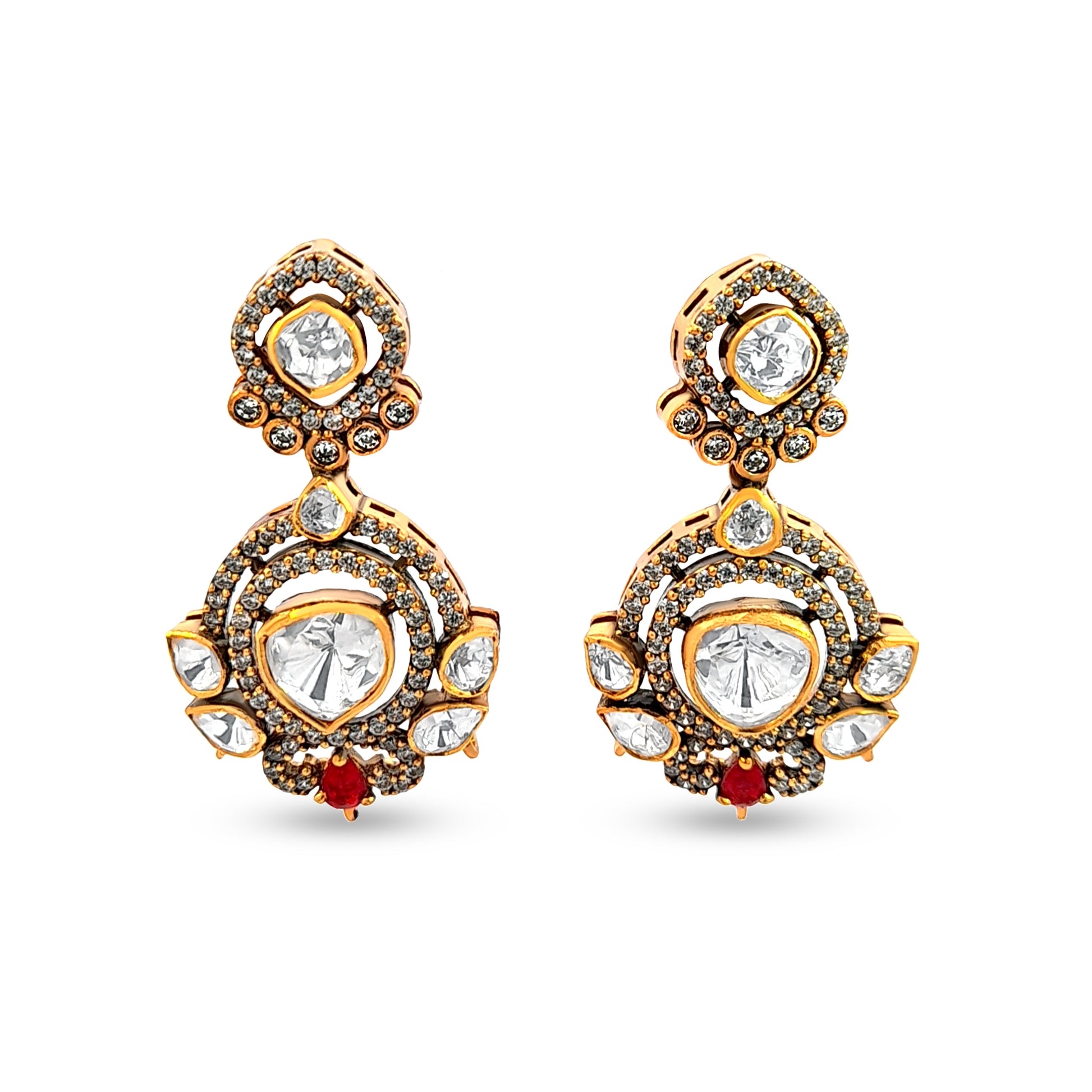Classic Rajputi Style 925 Silver Kundan Dangle Earrings