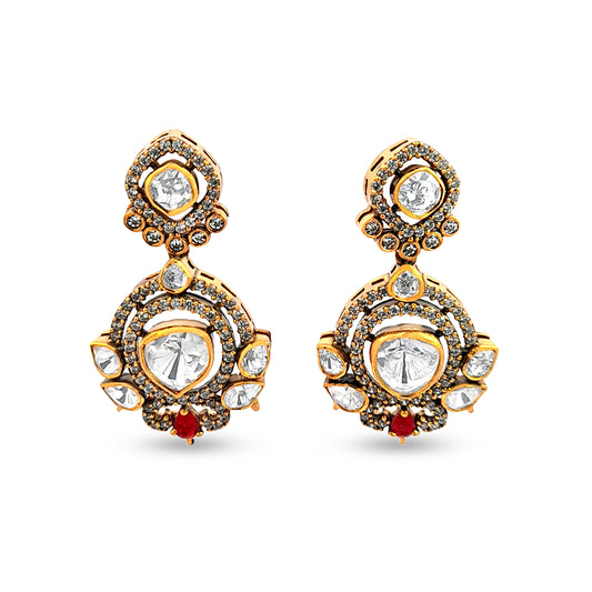 Classic Rajputi Style 925 Silver Kundan Dangle Earrings