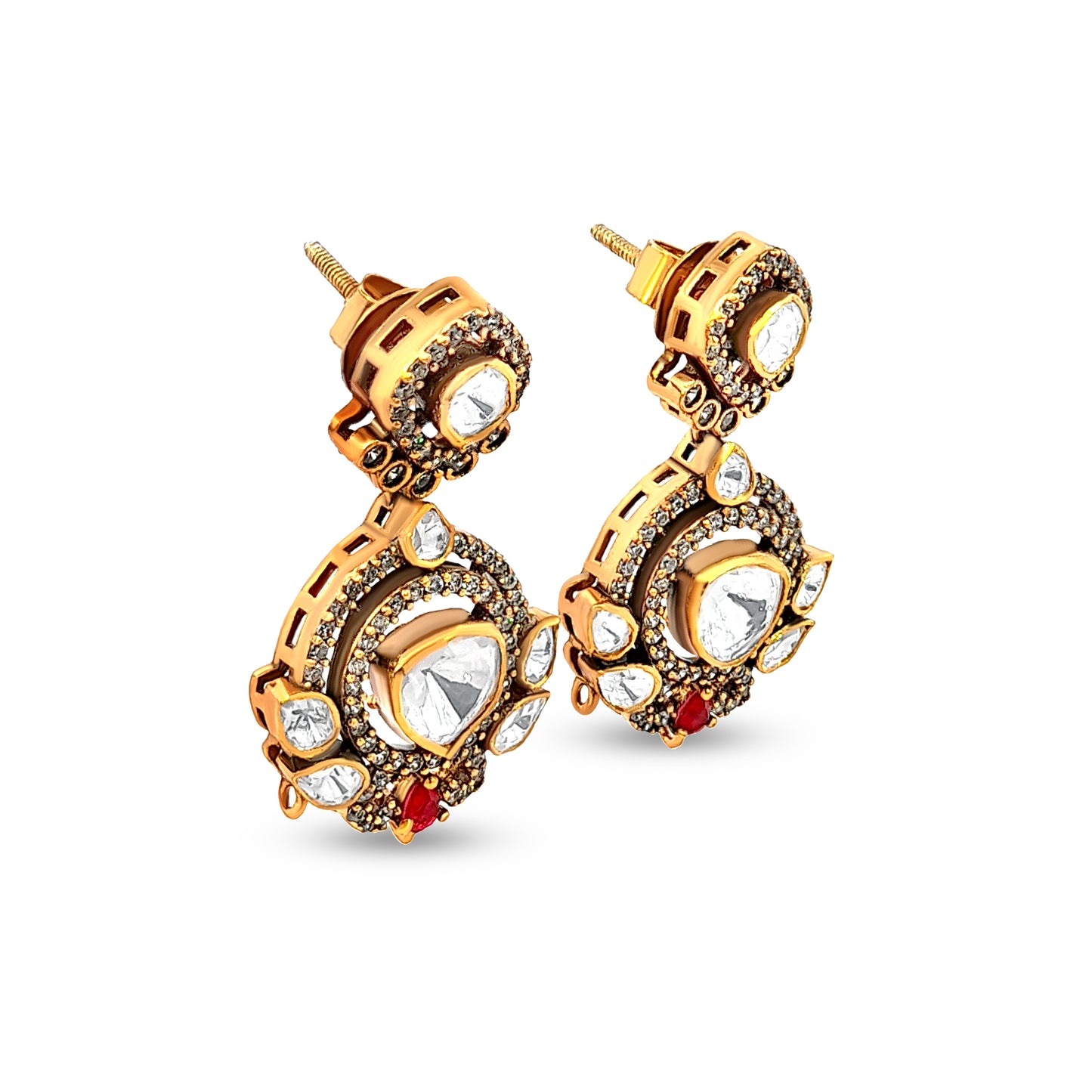 Classic Rajputi Style 925 Silver Kundan Dangle Earrings