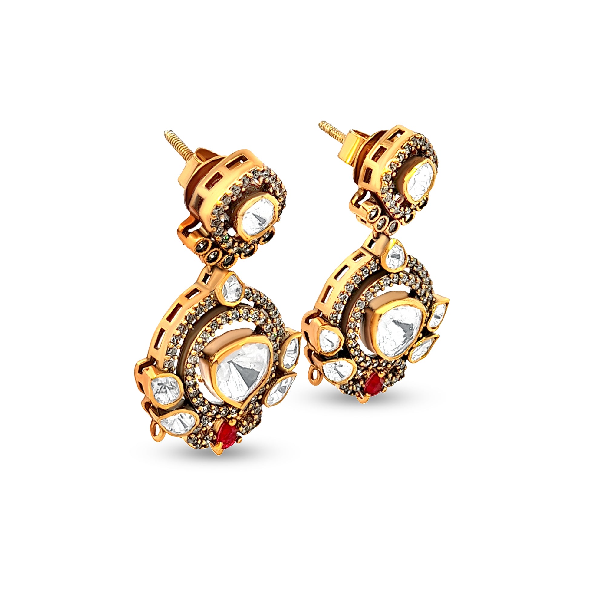 Classic Rajputi Style 925 Silver Kundan Dangle Earrings