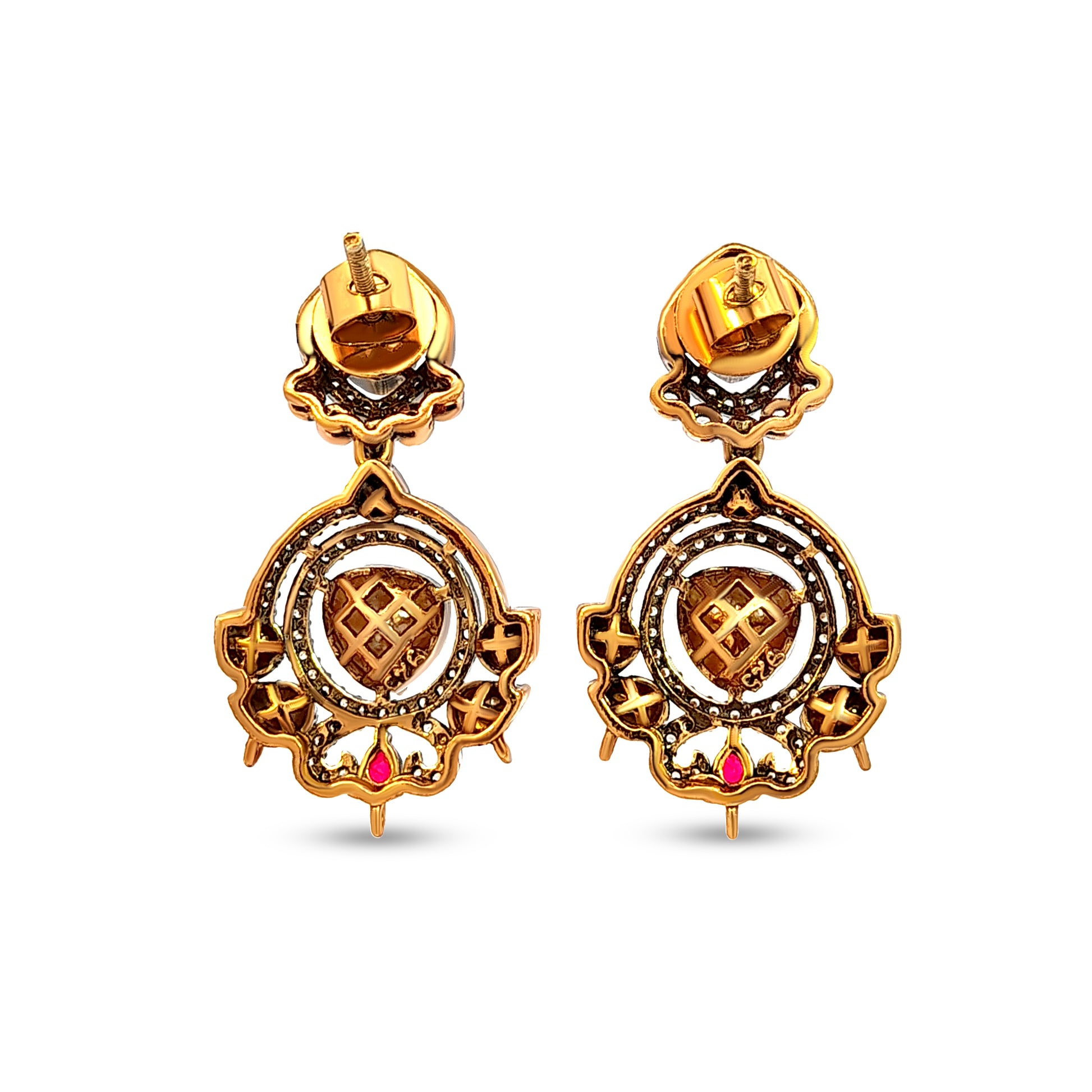 Classic Rajputi Style 925 Silver Kundan Dangle Earrings