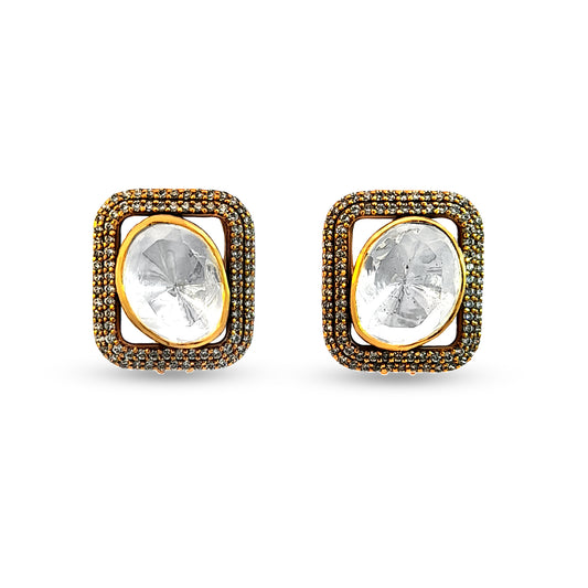 Delicate 925 Silver Kundan Stud Earrings