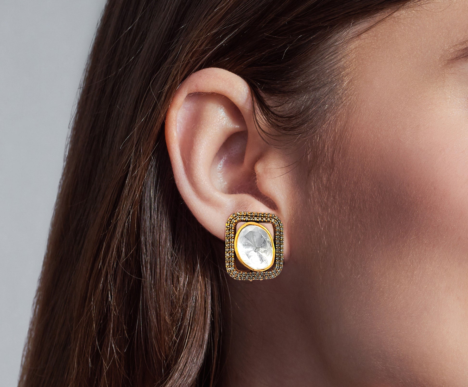 Delicate 925 Silver Kundan Stud Earrings