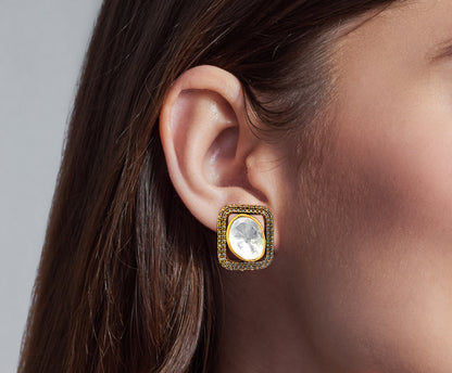Delicate 925 Silver Kundan Stud Earrings