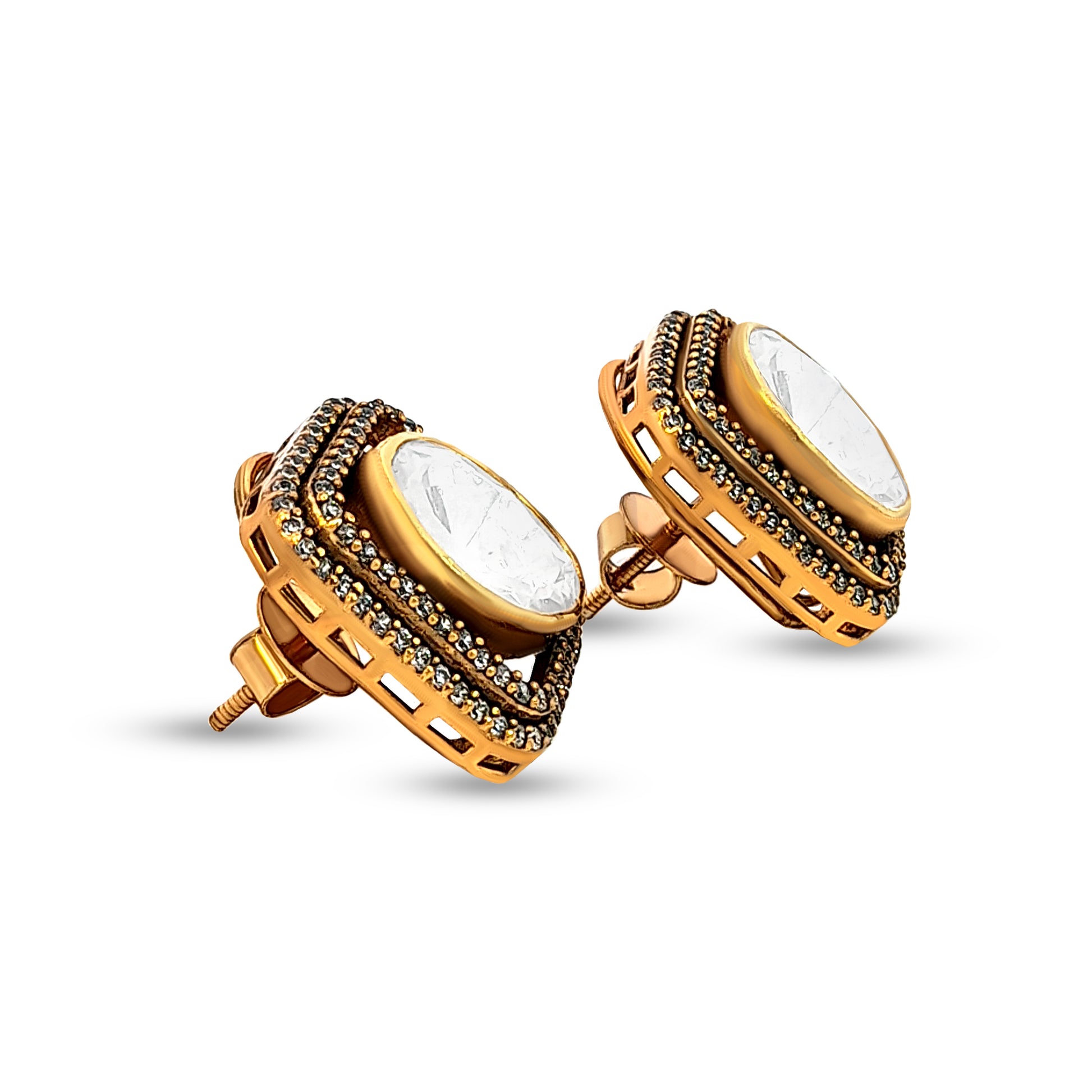 Delicate 925 Silver Kundan Stud Earrings