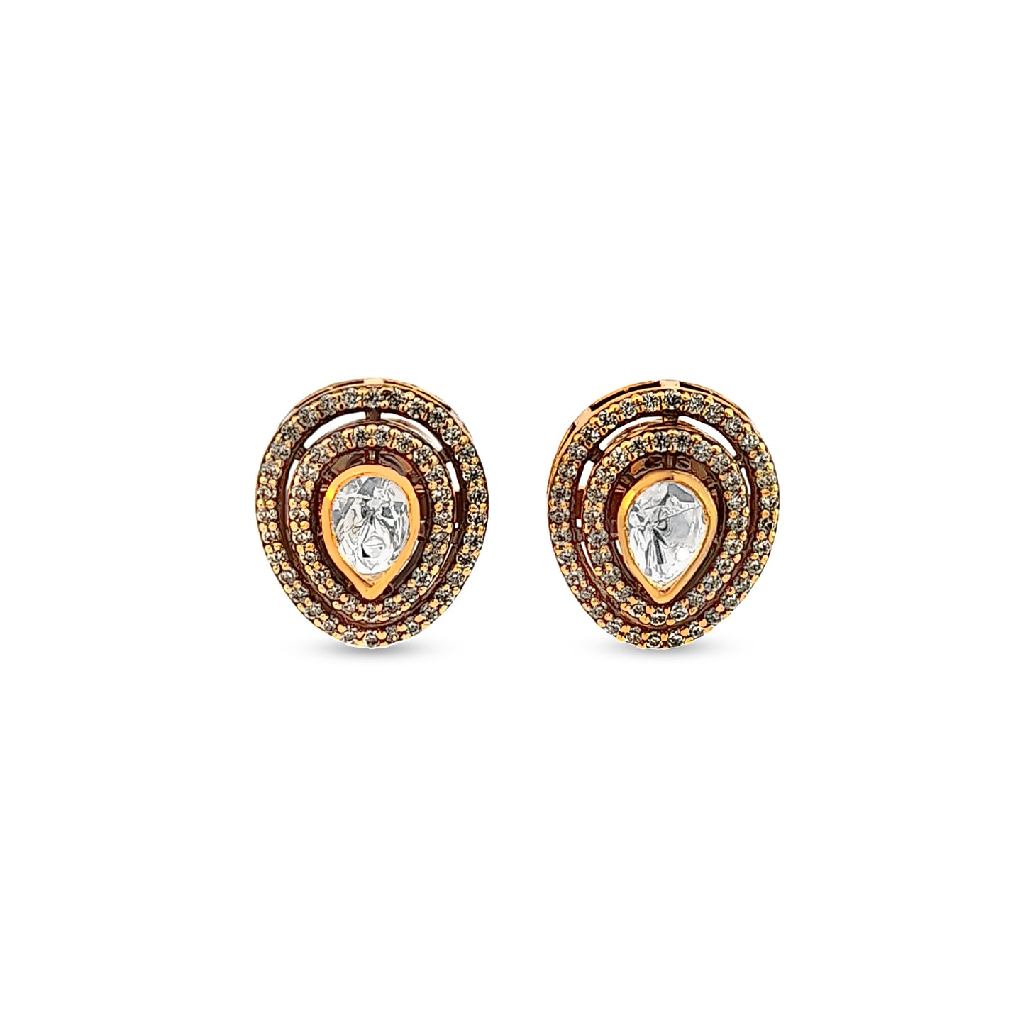 Parijata's 925 Silver Pear-Shaped Kundan Stud Earrings