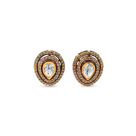 925 Silver Pear-Shaped Kundan Stud Earrings
