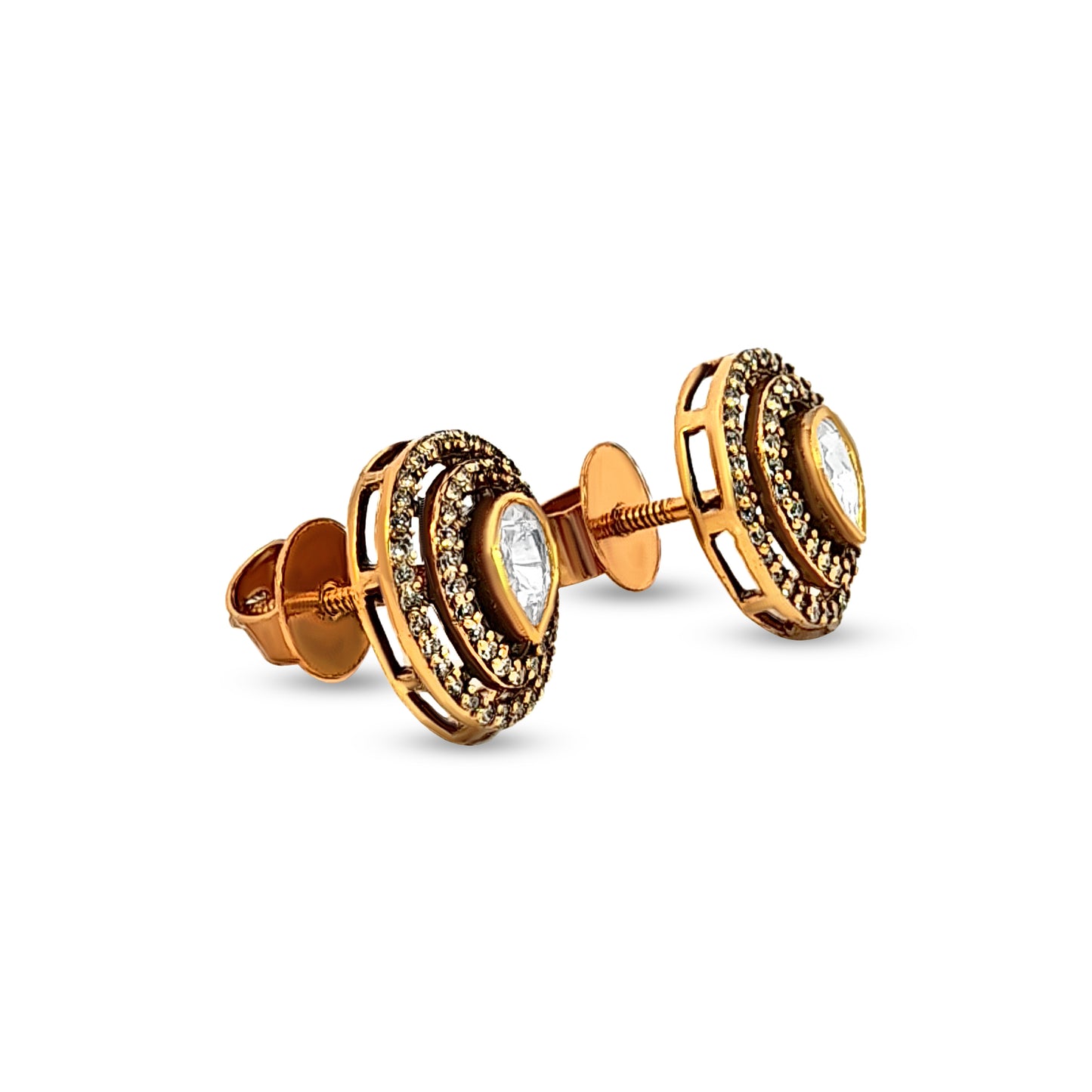 Parijata's 925 Silver Pear-Shaped Kundan Stud Earrings