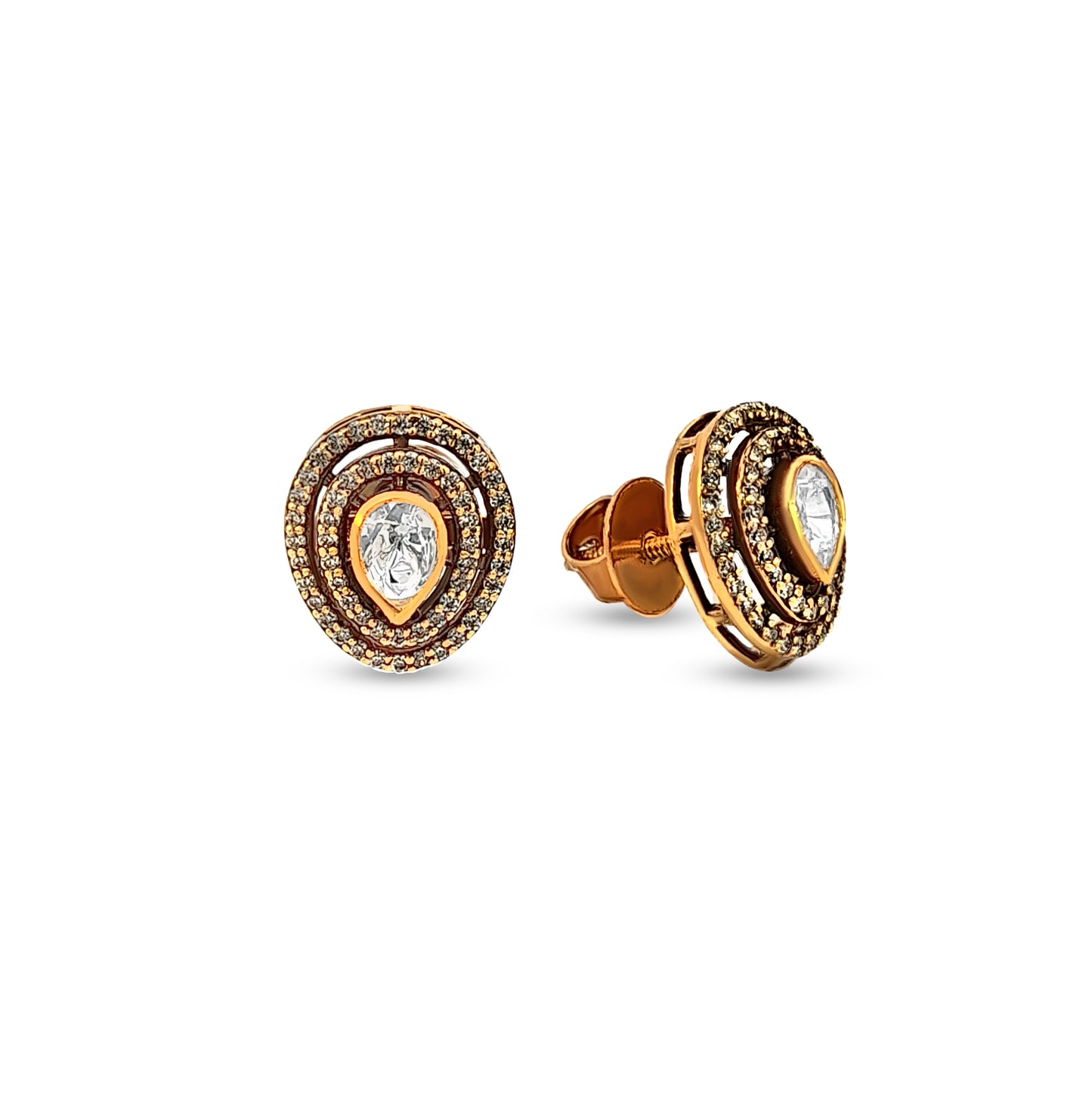 Parijata's 925 Silver Pear-Shaped Kundan Stud Earrings