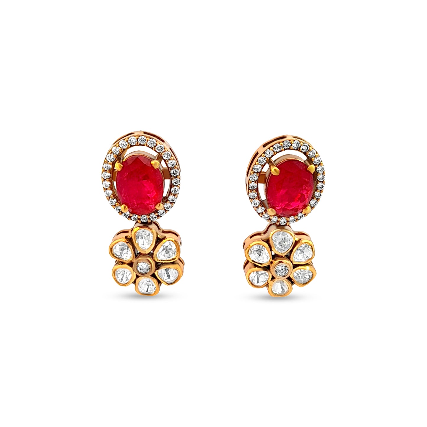 Radiant Red 925 Silver Kundan Floral Earrings