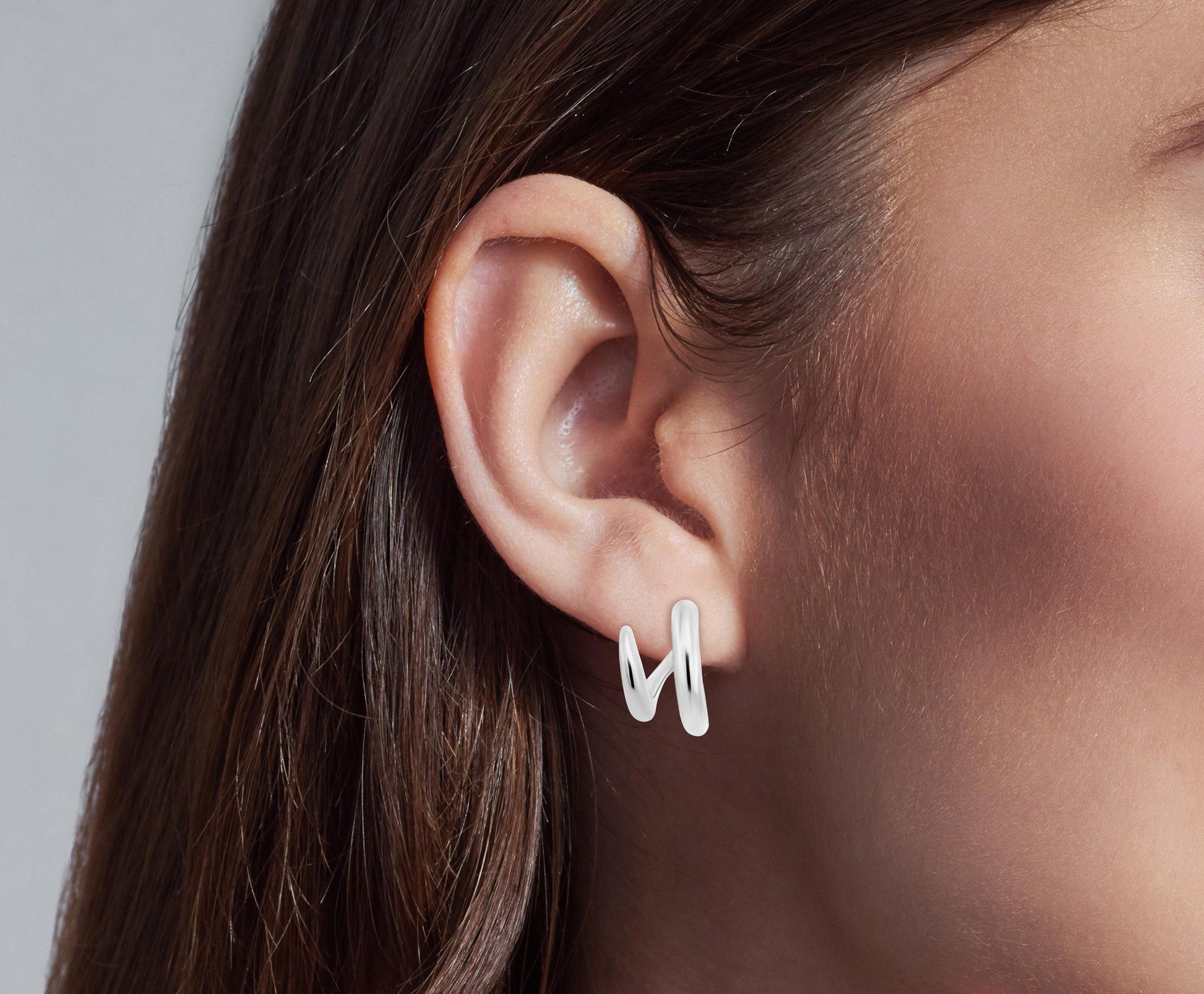 Mini Boho Swirl J Hoop Earrings in Sterling Silver