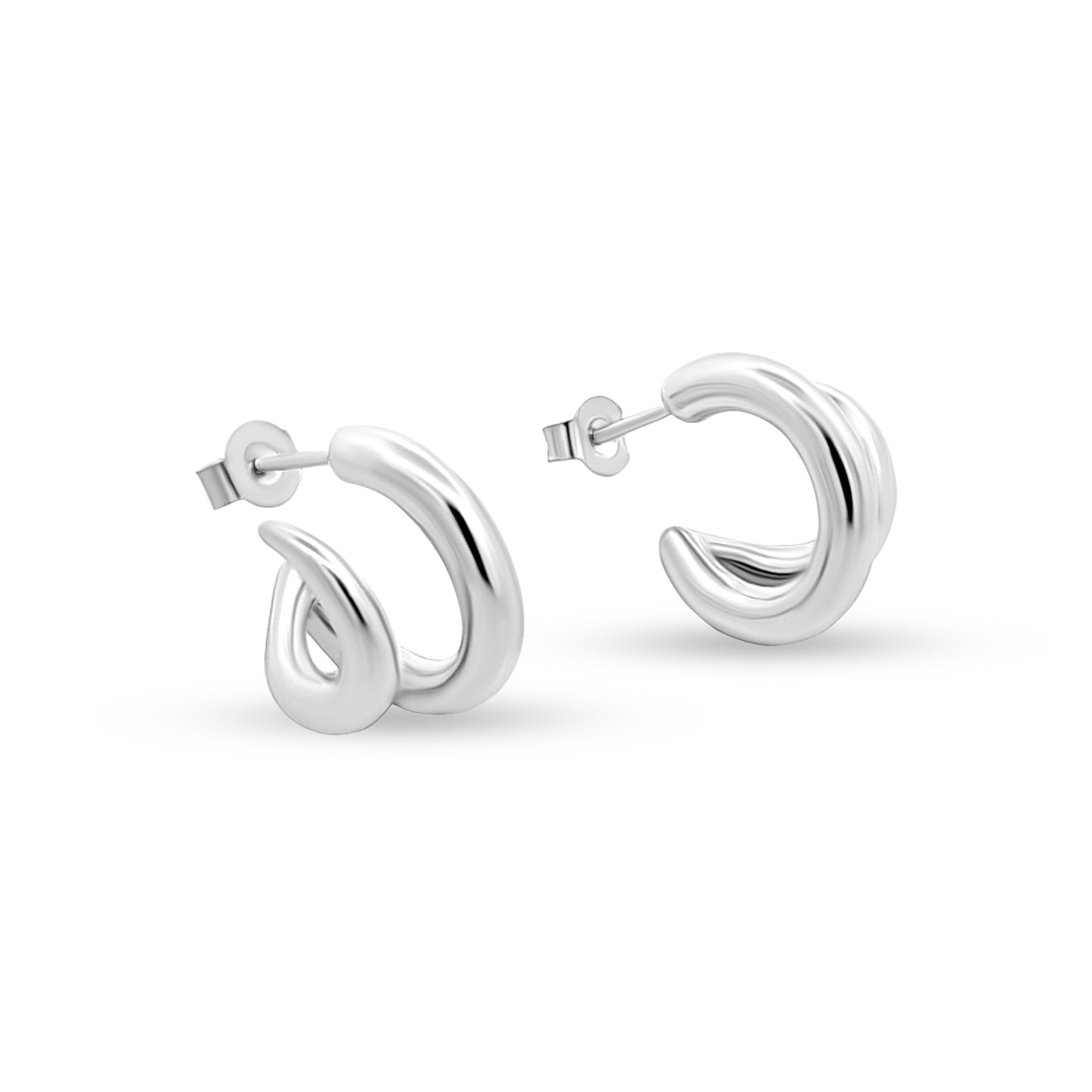 Mini Boho Swirl J Hoop Earrings in Sterling Silver