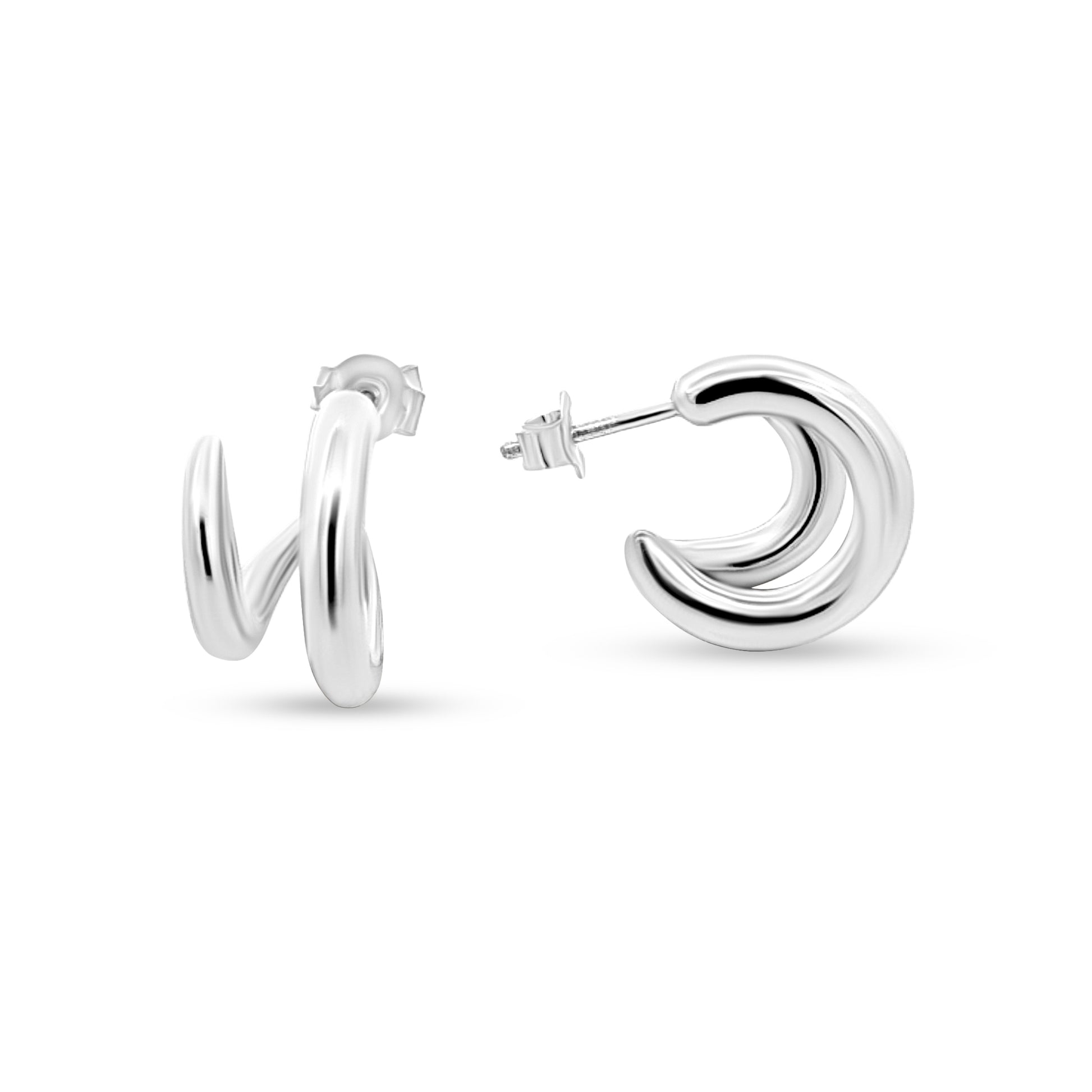 Mini Boho Swirl J Hoop Earrings in Sterling Silver