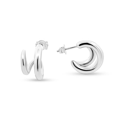 Mini Boho Swirl J Hoop Earrings in Sterling Silver