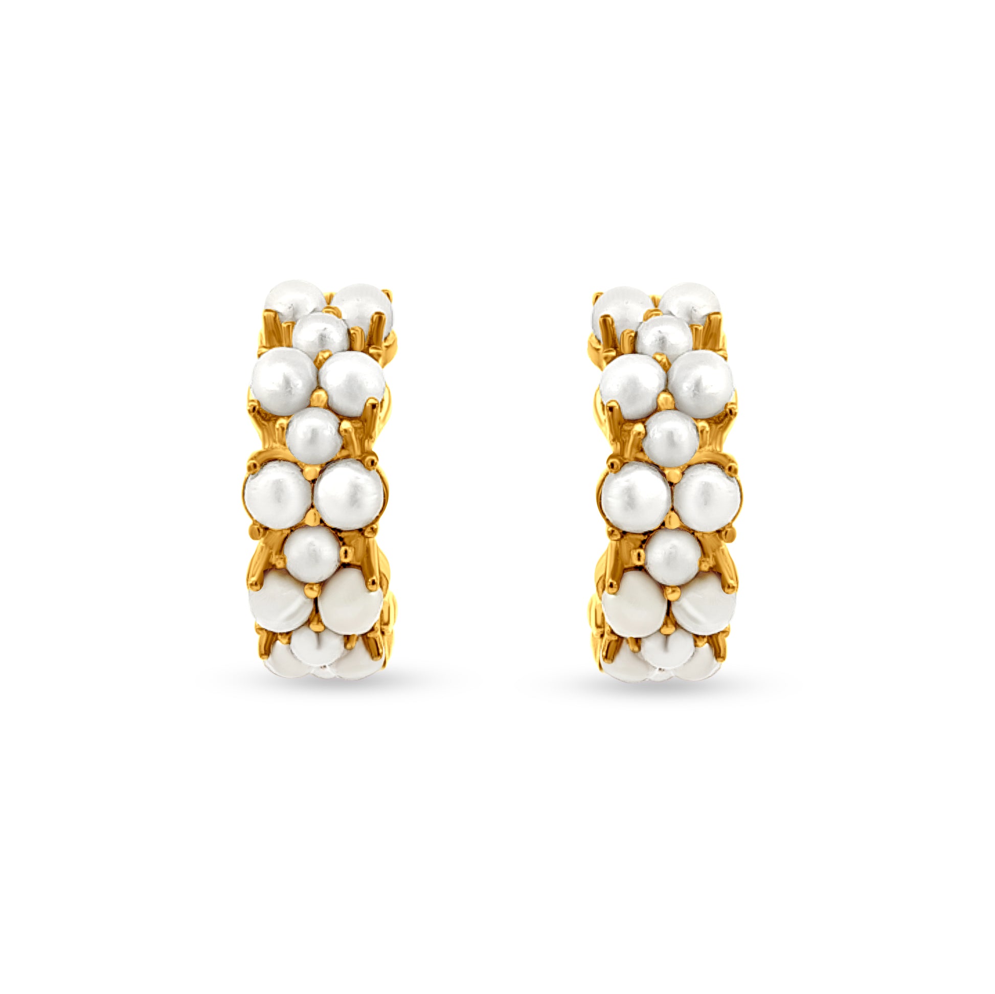 Gold Over 925 Silver J Hoop Earrings with Pearl-Like Stones