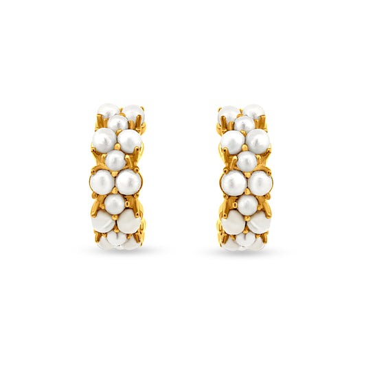 Gold Over 925 Silver J Hoop Earrings with Pearl-Like Stones