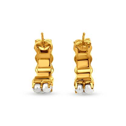 Gold Over 925 Silver J Hoop Earrings with Pearl-Like Stones
