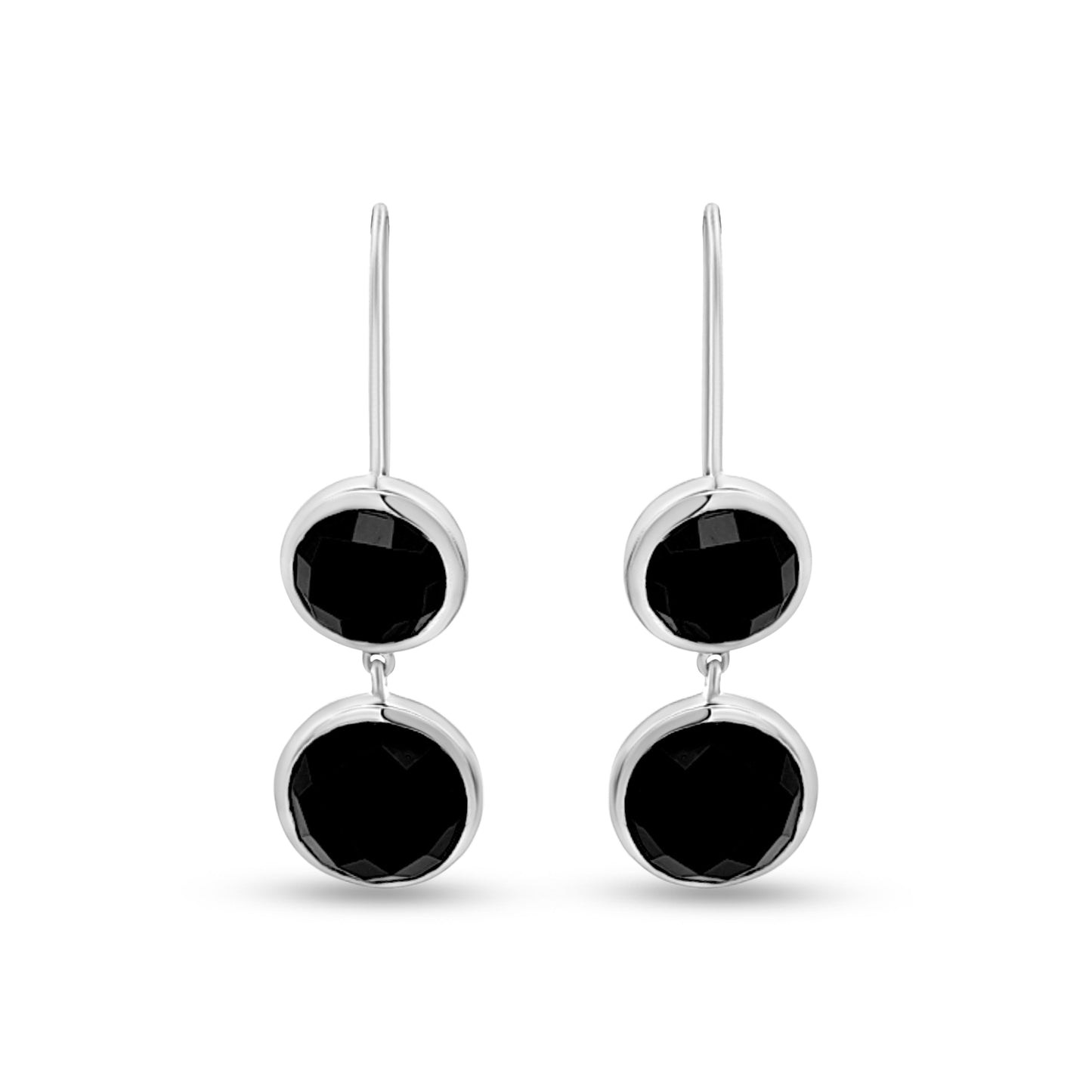925 Silver French Hook Earrings with Black Stones