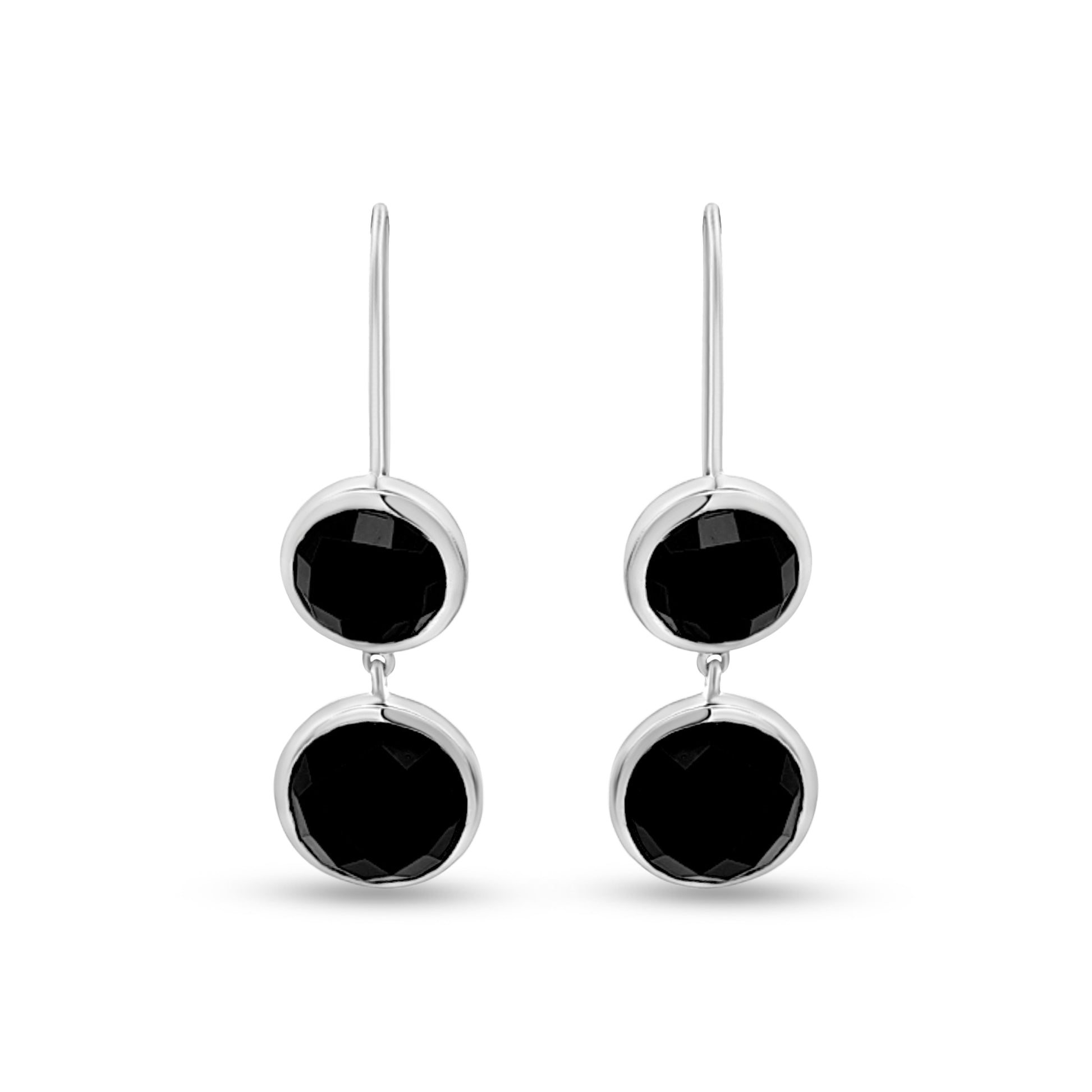 925 Silver French Hook Earrings with Black Stones