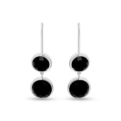 925 Silver French Hook Earrings with Black Stones