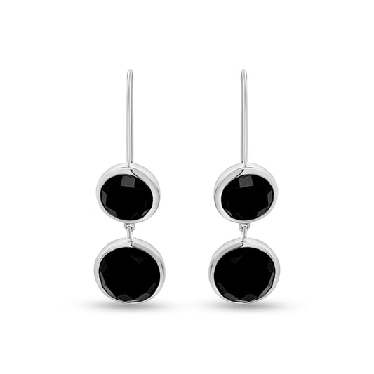 925 Silver French Hook Earrings with Black Stones