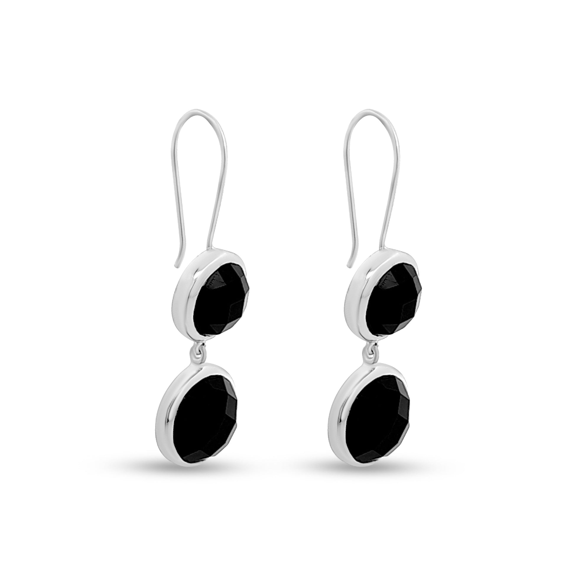 925 Silver French Hook Earrings with Black Stones
