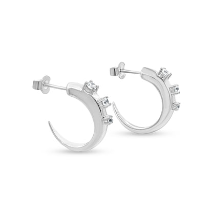 Boho Tribal Zircon J Hoop Earrings in Sterling Silver