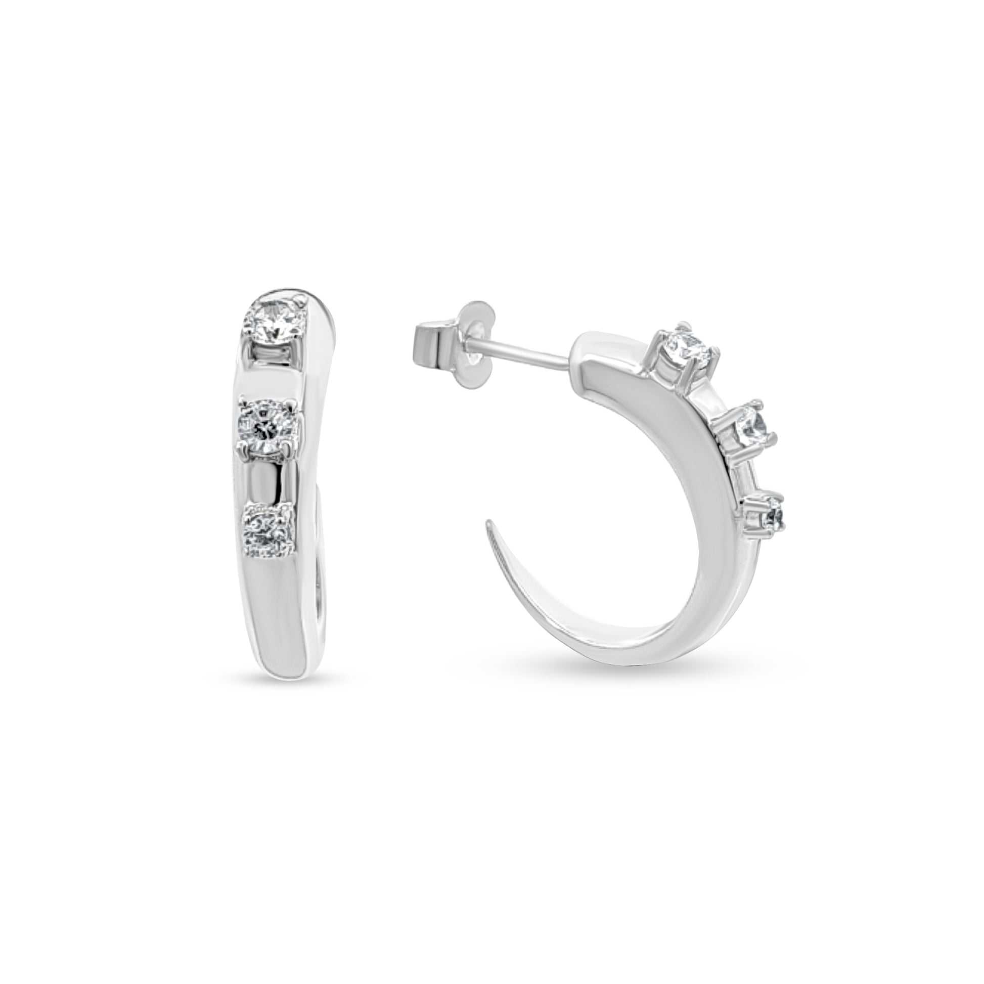 Boho Tribal Zircon J Hoop Earrings in Sterling Silver