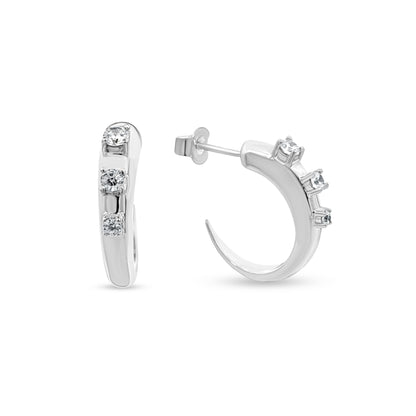 Boho Tribal Zircon J Hoop Earrings in Sterling Silver