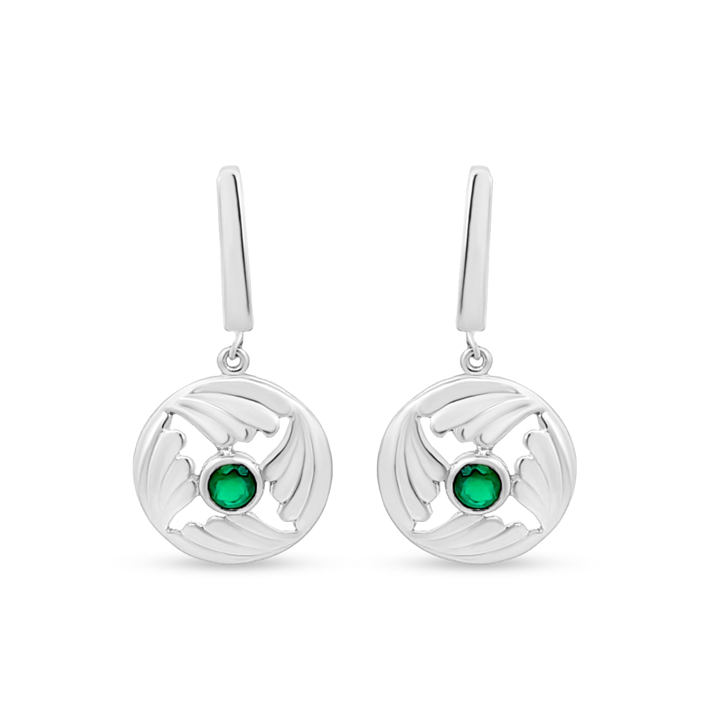 Sterling Silver Drop Earrings with Green Stone in Center