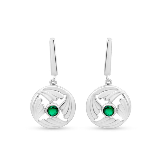 Sterling Silver Drop Earrings with Green Stone in Center