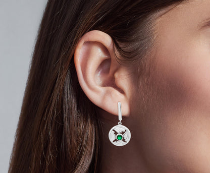 Sterling Silver Drop Earrings with Green Stone in Center