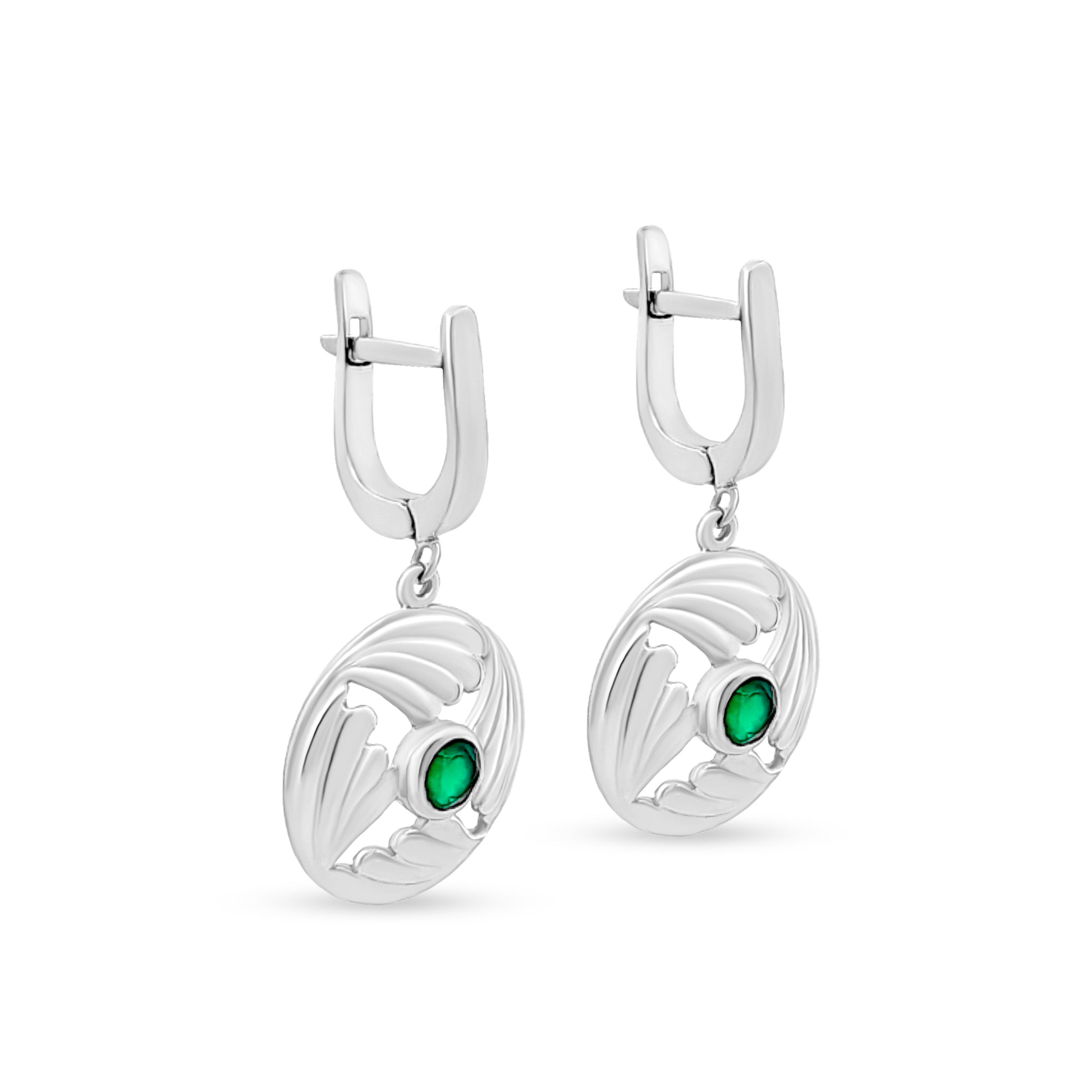 Sterling Silver Drop Earrings with Green Stone in Center