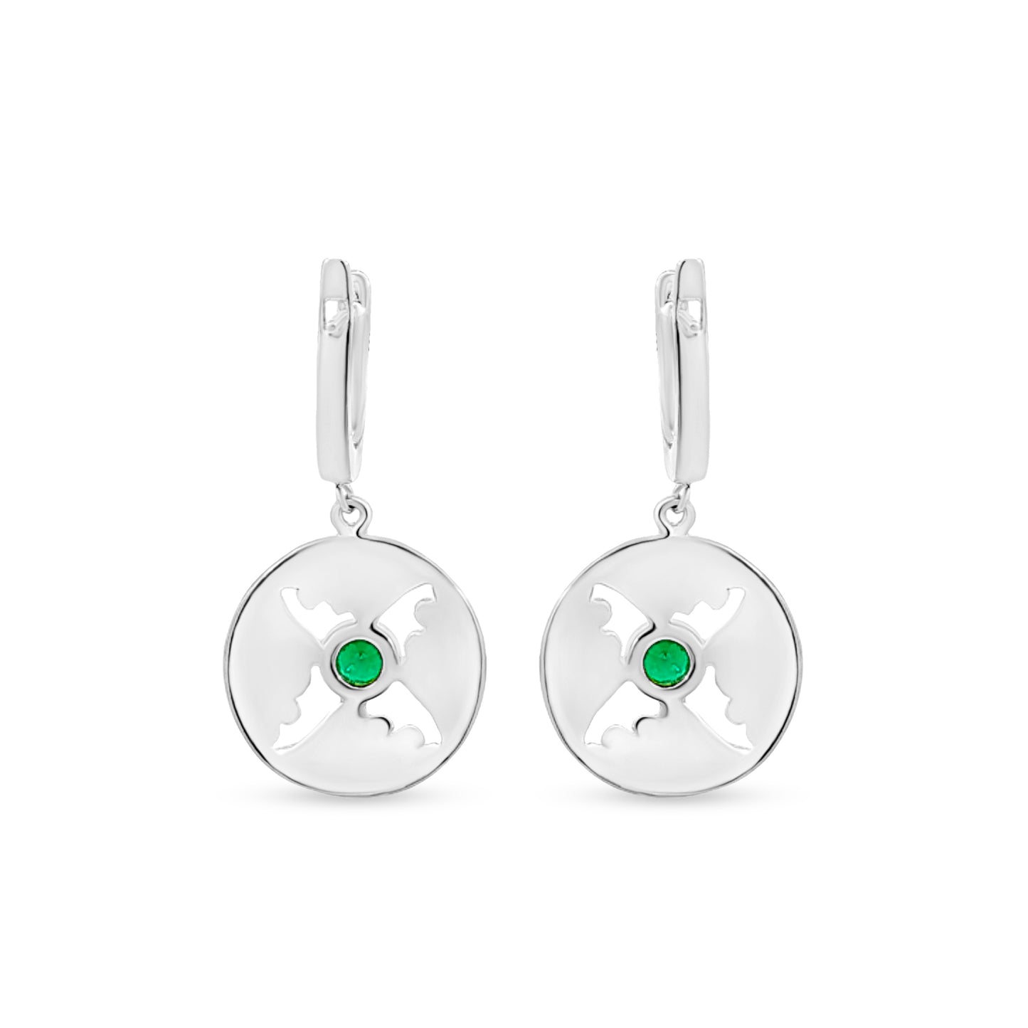 Sterling Silver Drop Earrings with Green Stone in Center