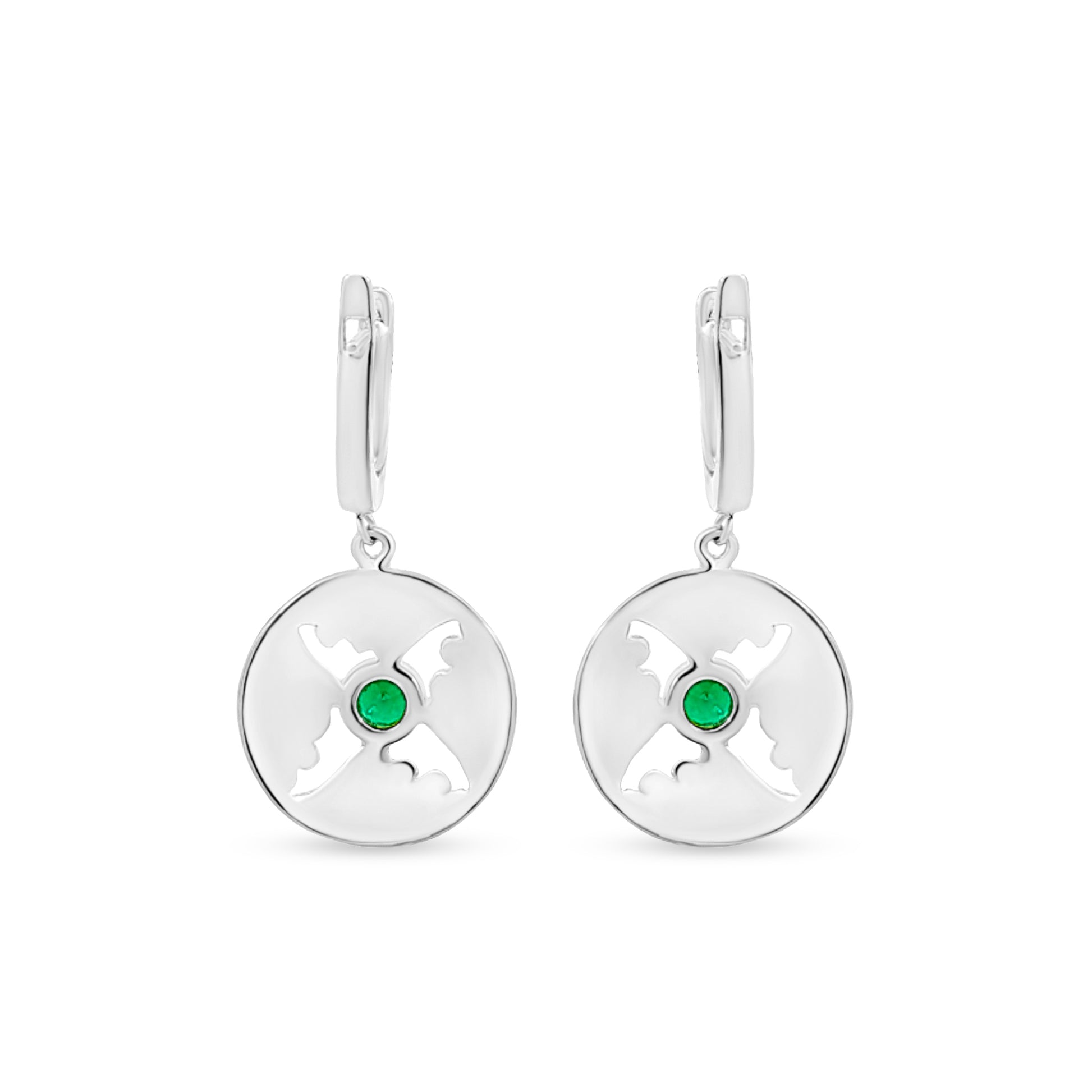Sterling Silver Drop Earrings with Green Stone in Center