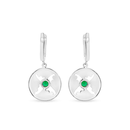 Sterling Silver Drop Earrings with Green Stone in Center