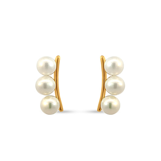Stud Earrings in Yellow Gold Over 925 Silver with Pearls