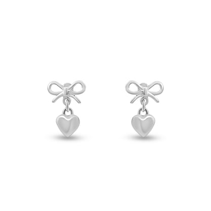 Anika's Cute Mini Bow Silver Studs with Heart Charms