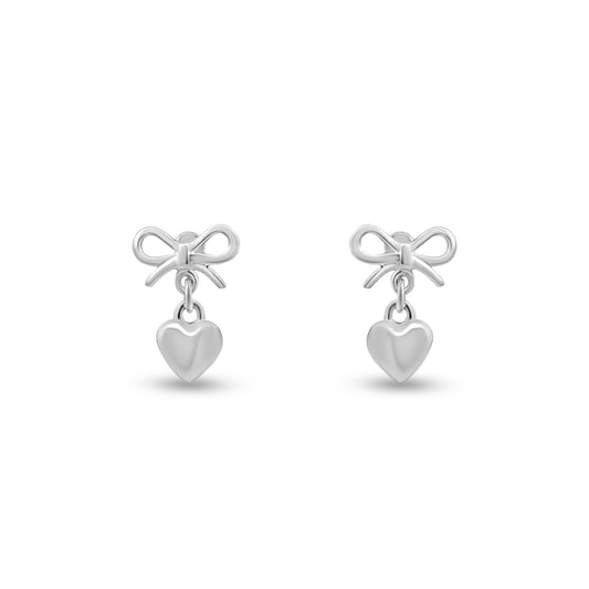 Anika's Cute Mini Bow Silver Studs with Heart Charms