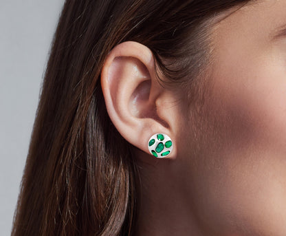Tara Dome Studs - Sterling Silver Earrings with Green Stones