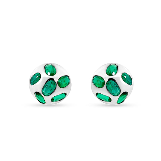 925 Silver Dome Stud Earrings with Green Stones