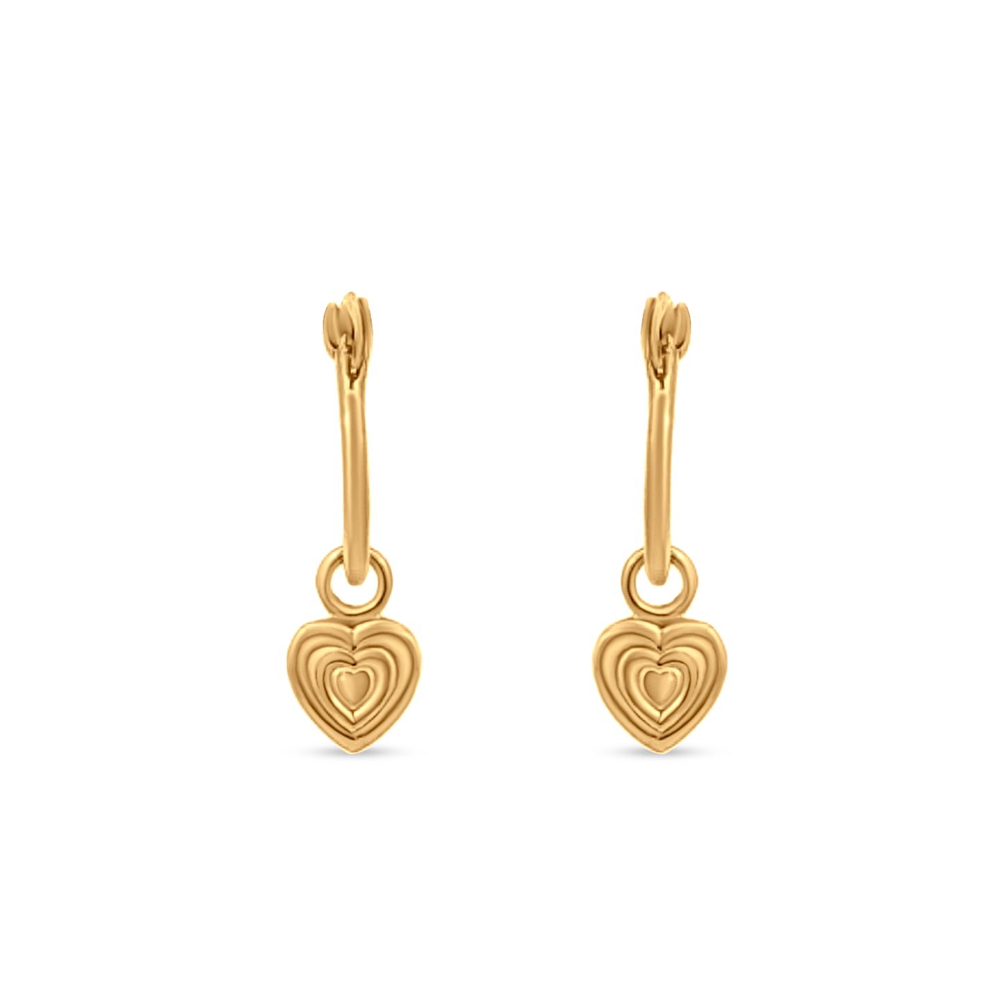 Huggie Hoop Earrings with Dangling Heart Charm in Sterling Silver
