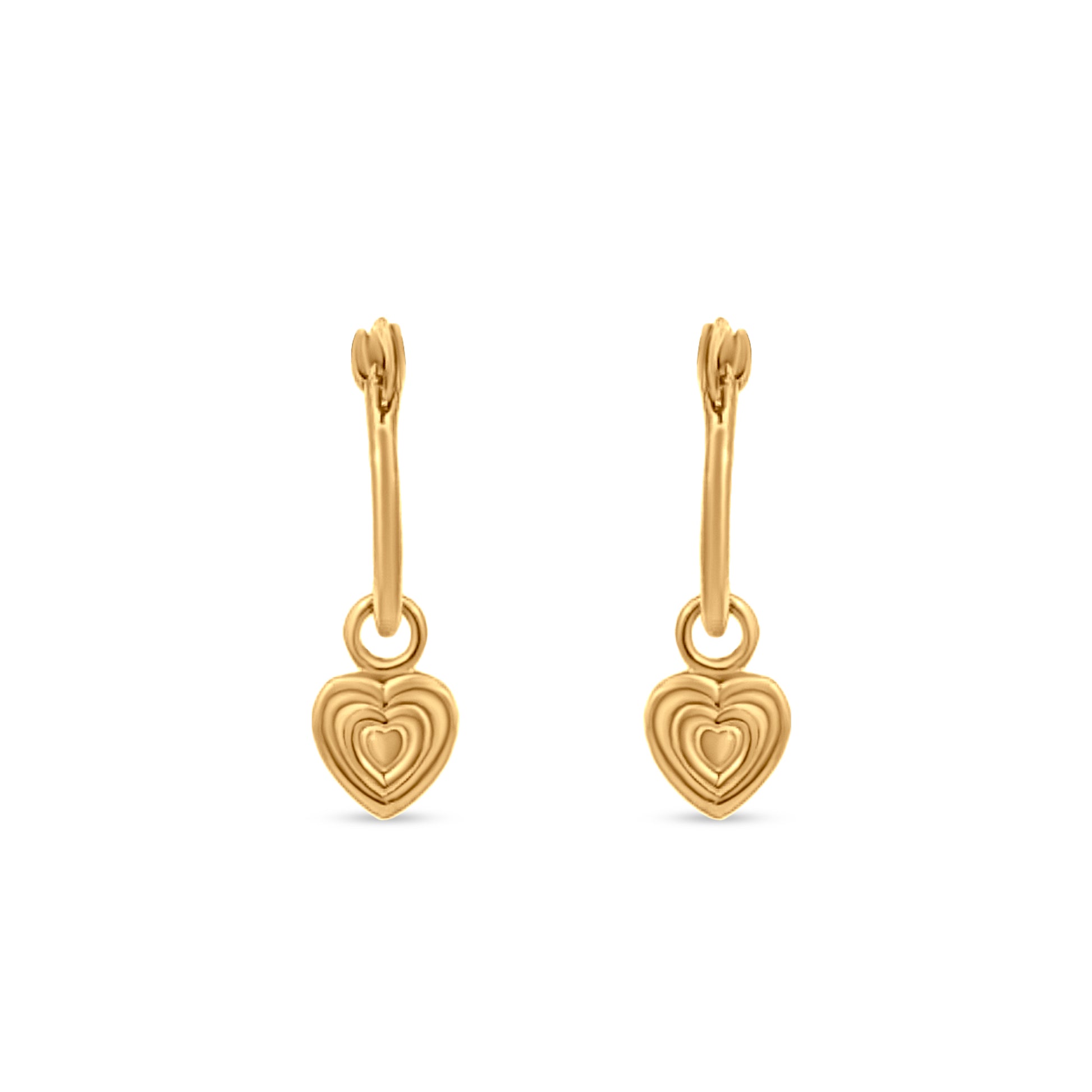 Huggie Hoop Earrings with Dangling Heart Charm in Sterling Silver