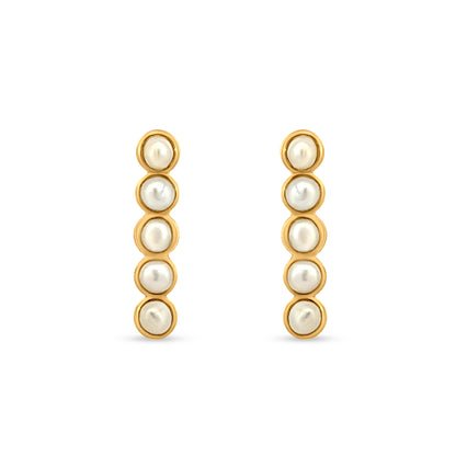 925 Silver Single Line Pearl Earrings in Yellow Gold Tone