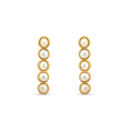 925 Silver Single Line Pearl Earrings in Yellow Gold Tone