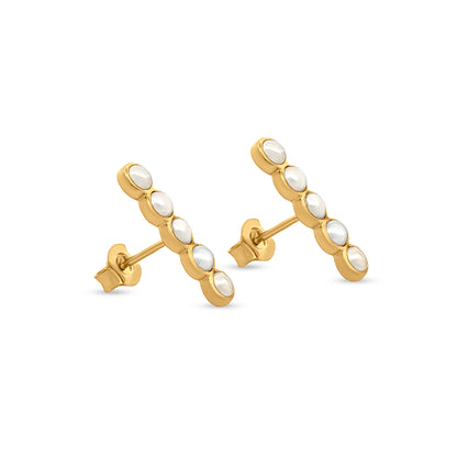925 Silver Single Line Pearl Earrings in Yellow Gold Tone